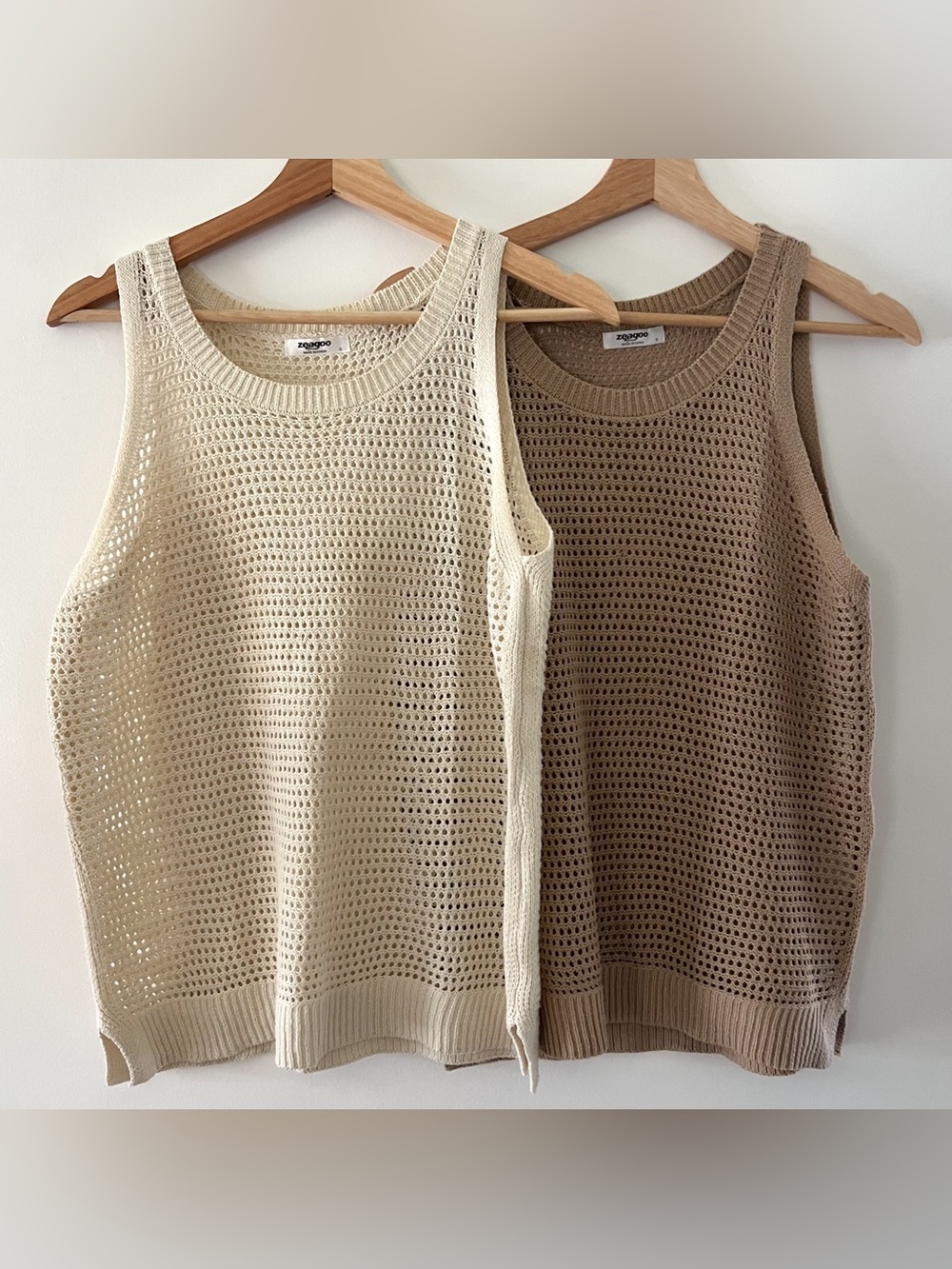 Amazon Pair of Beige and Taupe Crochet Knit Tank Tops